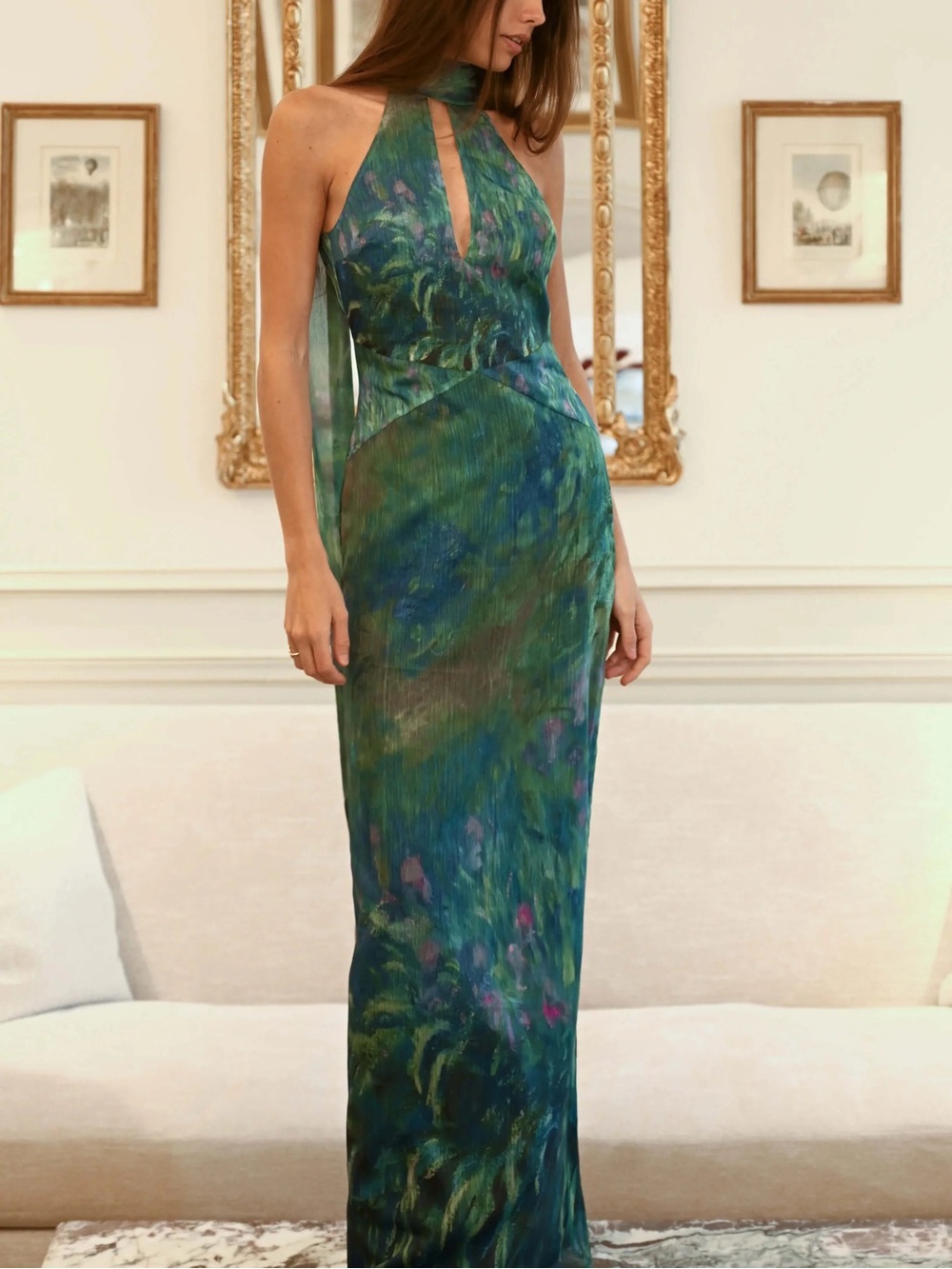 Green Halter Maxi Dress with Keyhole Detail